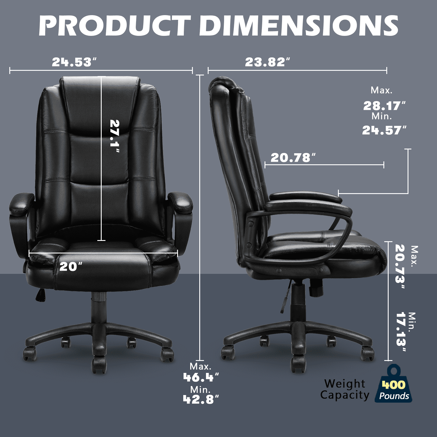 PUKAMI Office Desk Chair,Big And Tall Managerial Executive Chair,High Back Computer Chair