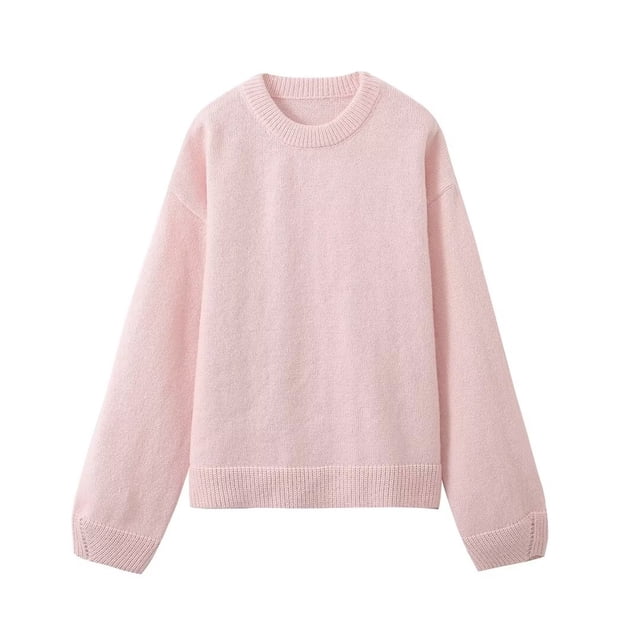 Suéter de cuello redondo de color sólido informal urbano de invierno para mujer w017 A300