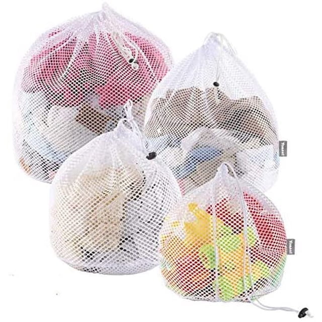 4 Pcs Mesh Laundry Bags with Drawstring, 4 Sizes Laundry Net Bag Reusable Laundry Bags Baskets Mesh Bag