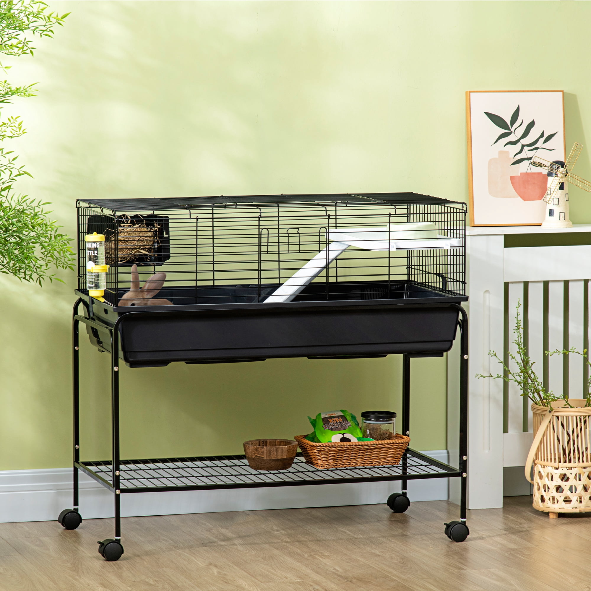 Two-Story Small Animal Cage Removable from Stand, Guinea Pig Cage, Hedgehog Cage, Chinchilla Cage, Ferret, with Shelf & Wheels, Pet Habitat, 39" x 20.5" x 36.5"