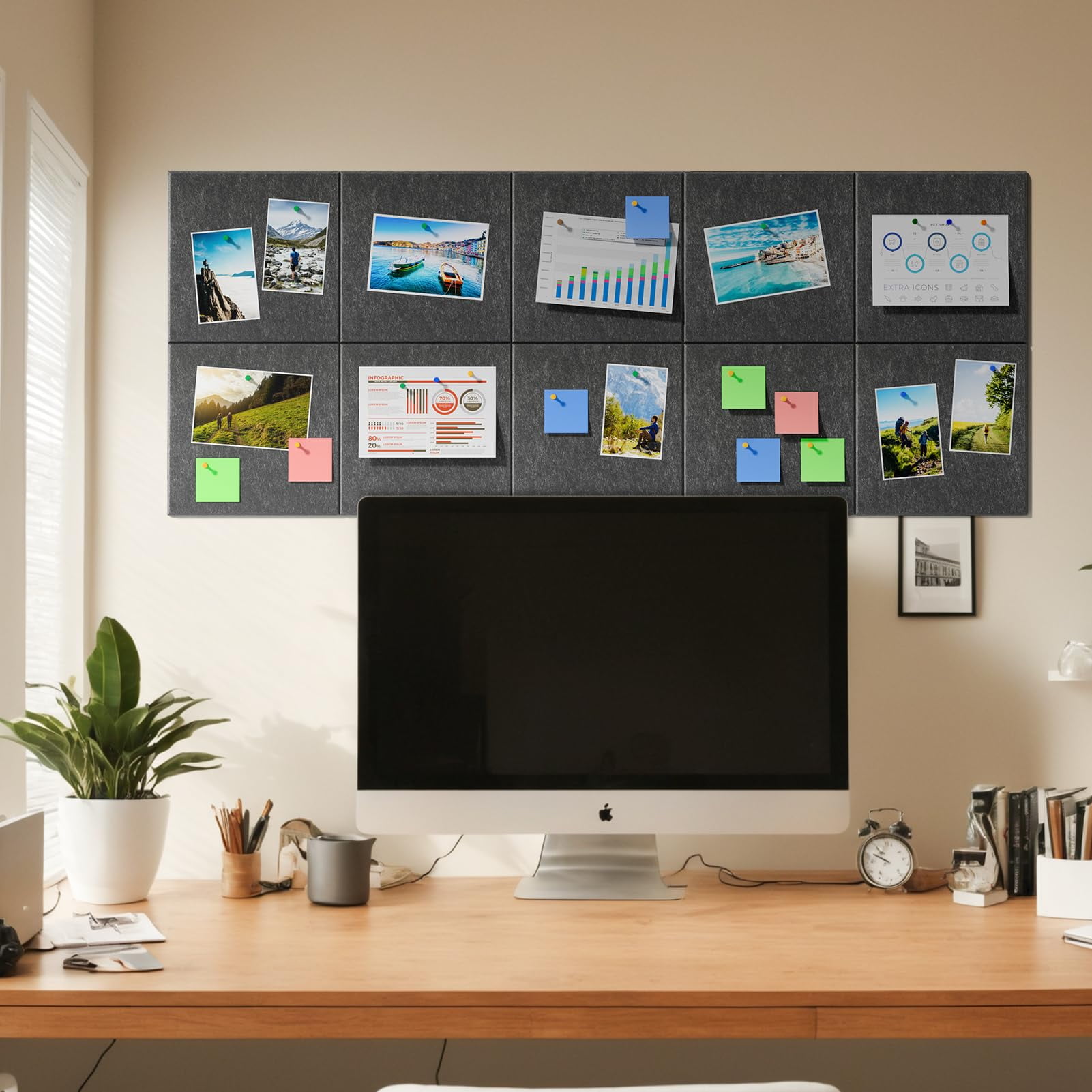 MaxGear Large Cork Board for Wall 48" x 36", 12 Pack Felt Wall Tiles with Pushpins, Dark Gray Bulletin Board, Pin Board Tack Board for Office, Home, Decoration