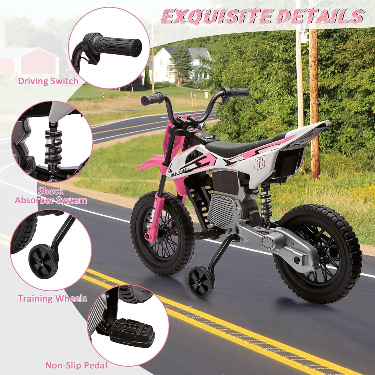 Trilenars 12V Electric Bike in Pink with Metal Build,Pink