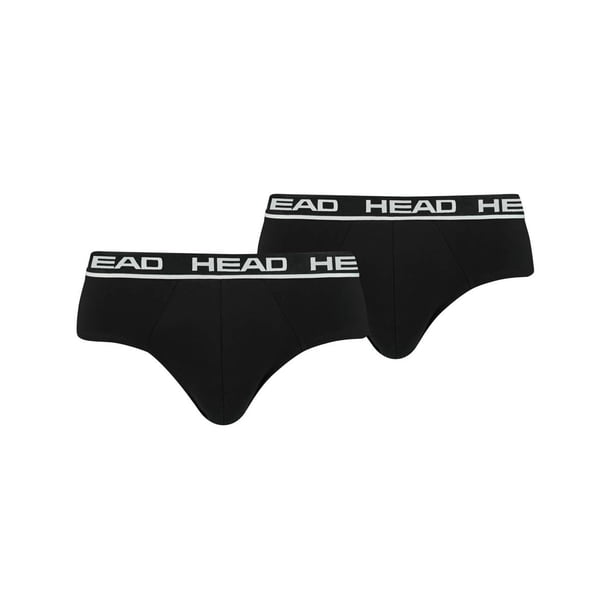 HEAD Hombres Brief, Paquete de 2 - Bragas, Calzoncillos, Logotipo Cintura, Algodón Stretch Negro M (Medium)