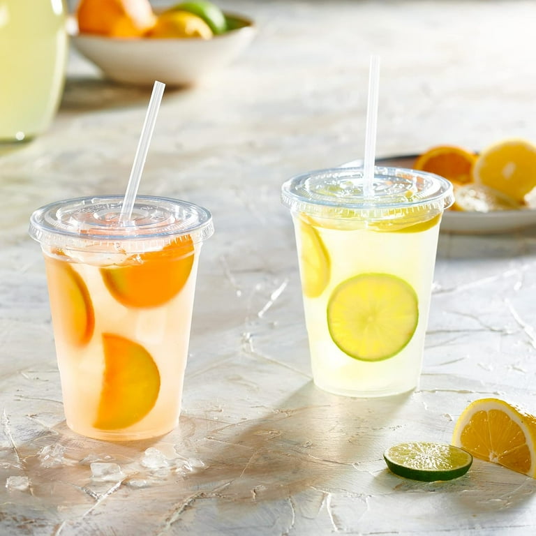 Comfy Package 10 oz. Clear Plastic Cups With Flat Lids [100 Sets]