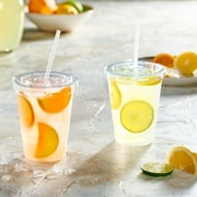 GUSTO 16 oz Clear Plastic Cups with Flat Lids, Disposable Drinking Cups for Iced Coffee, Milkshakes, Smoothies, 100 Count