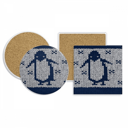 

Penguin Knit Nordic Illiustration Pattern Coaster Cup Mug Holder Absorbent Stone Cork Base Set