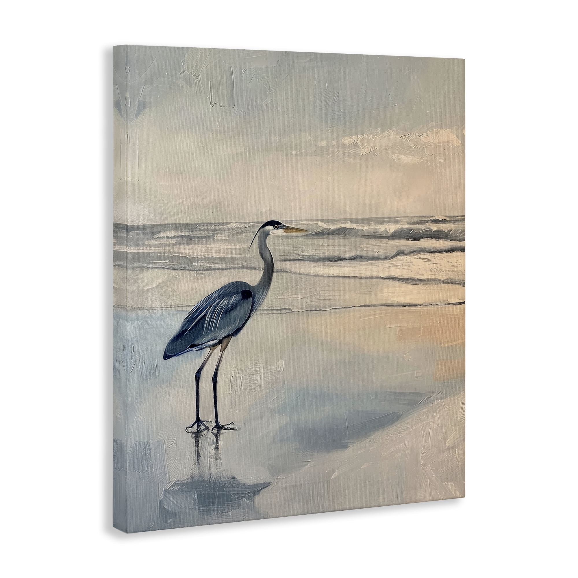 Stupell Industries Heron on Classic Coast Nautical & Beach Painting Wrapped Canvas Art Print Wall Art, 16 x 20
