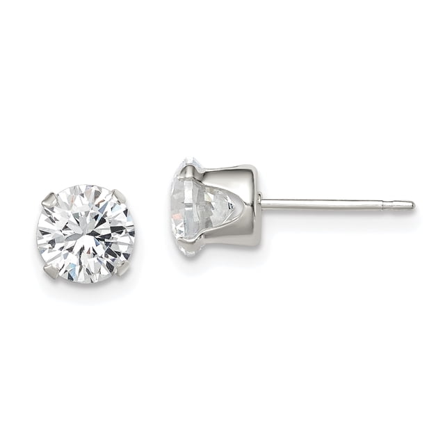 Boucles d'Oreilles Clous en Argent Sterling 925, Rond, 6 mm, à Pression, Zircone Cubique, Oxydes de Zirconium