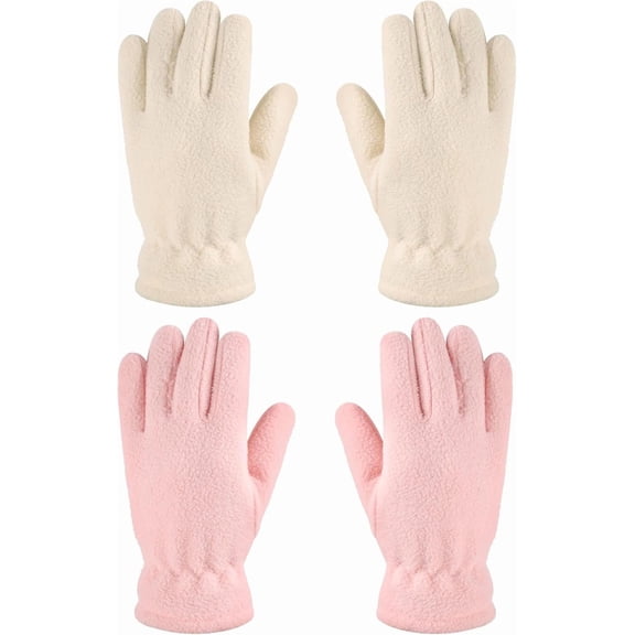 2 Pairs Kids Fleece Gloves Full Finger Winter Warm Gloves Cold Weather Mittens for Boy Girl