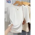 thumbnail image 2 of AOSSVIAO T-shirt Femme Été 2025 100 % Coton Basique Col Rond Mode Manches Courtes, 2 of 5