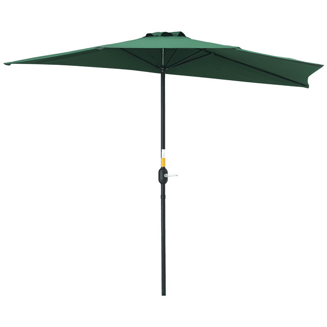 Outsunny 9ft Half Round Umbrella Outdoor Balcony Parasol Patio Garden Outdoor Window Sun Shade w/ 5 Ribs Dark Green
