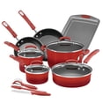 thumbnail image 5 of Rachael Ray 14-Piece Classic Brights Hard Enamel Nonstick Pots and Pans Set/Cookware Set, Red, 5 of 12