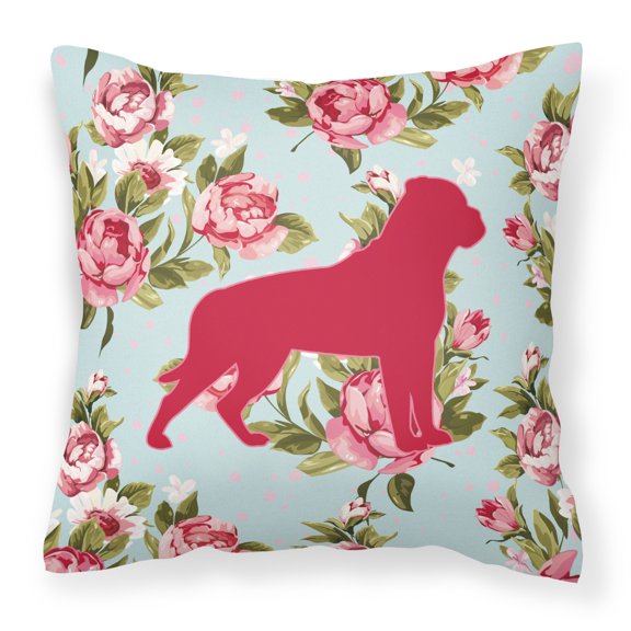 Carolines Treasures Rottweiler Shabby Chic Blue Roses Canvas Fabric Decorative Pillow BB1083 18H x18W multicolor