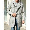 thumbnail image 3 of Spring Fall Men Double Breasted Casual Lapel Trench Coat Belted Windbreaker, 3 of 8