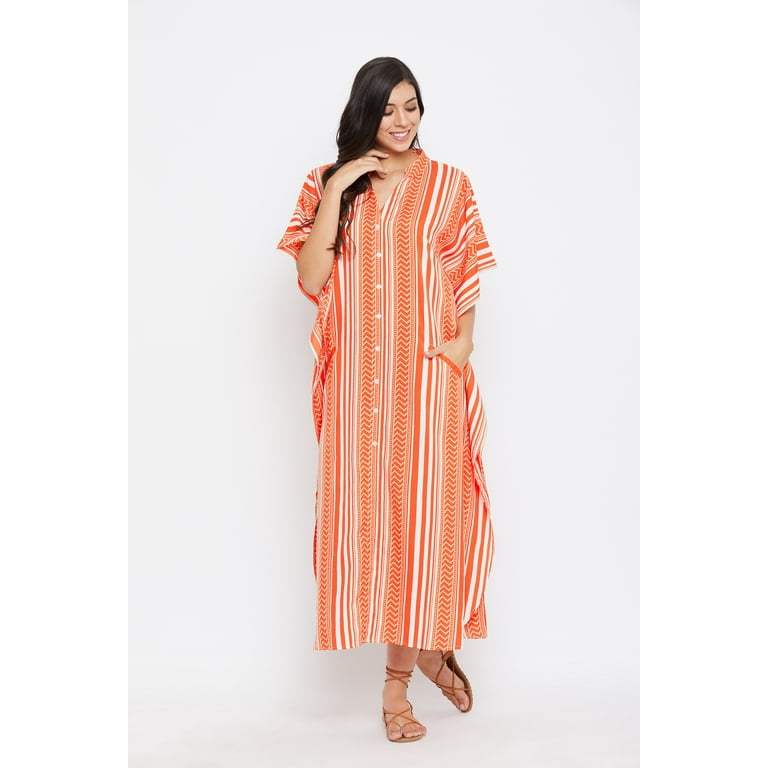 Women One Size Resort Wear Maxi Dress with Pocket Striped Pattern Ladies Long Dress Boho Kimono Caftan Loose Casual Evening Gown Online
