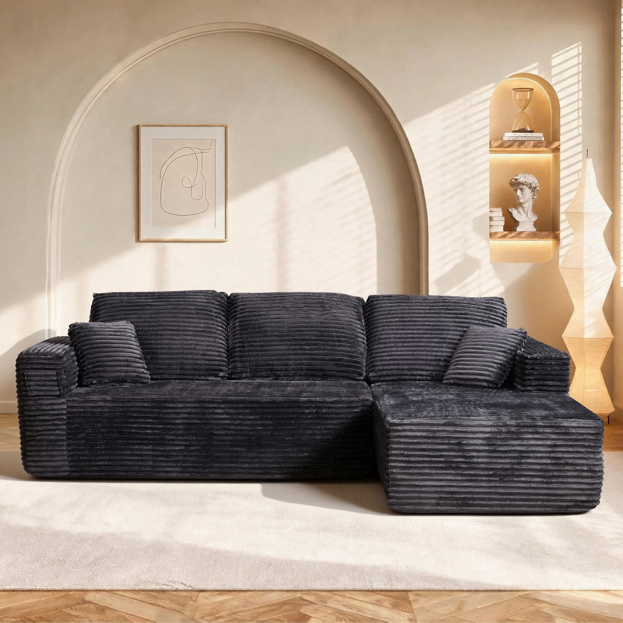 HOQBN 100.39" Cloud Sectional Couch with R-Shape Chaise,Modern Modular Sofa with Deep Seat,No Assembly Required,Compressed Packaging for Living Room Grey