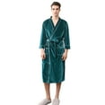 thumbnail image 4 of B91xZ Mens Hooded Robe Big and Tall Plush Hooded Bathrobe with Two Large Front Pockets,Green M, 4 of 4