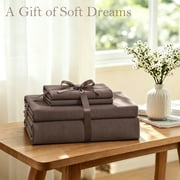 Jessy Home Bed Sheets Set 4 Piece Queen/Full Sheet Set Brown Gray Cotton Blend Fitted Sheet, Flat Sheet & 2 Pillowcases Bedding Set