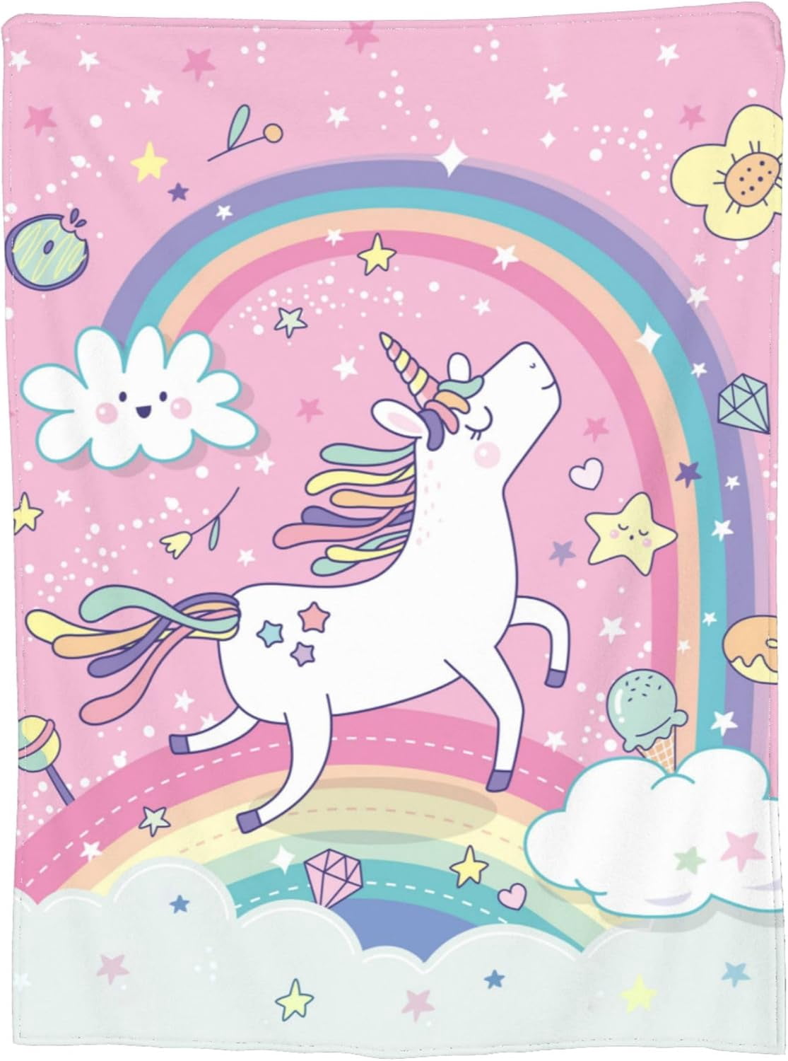 Unicorn Blanket Gifts for Girls Age 3-12 Adult & Toddler for Living Room Bedding Couch Soft Warm Lightweight Cozy Throw Pink Cute Rainbow Blankets Party Christmas Decor 60x80in