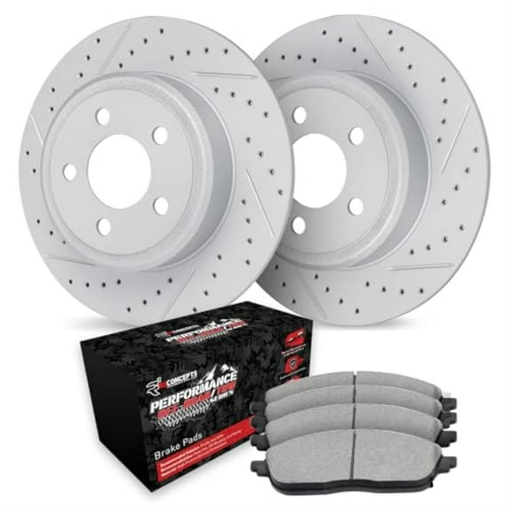 R1 Concepts Drilled and Slotted Carbon Coated Disc Brake Rotor Set with Off-Road/Tow Brake Pads WBVN1-54035