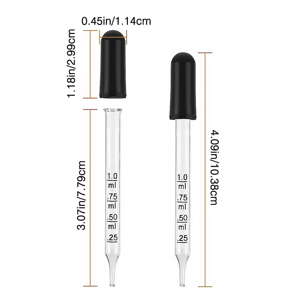 Hi.FANCY Glass Dropper with Rubber Cap,1ML Graduated Dropper,Straight