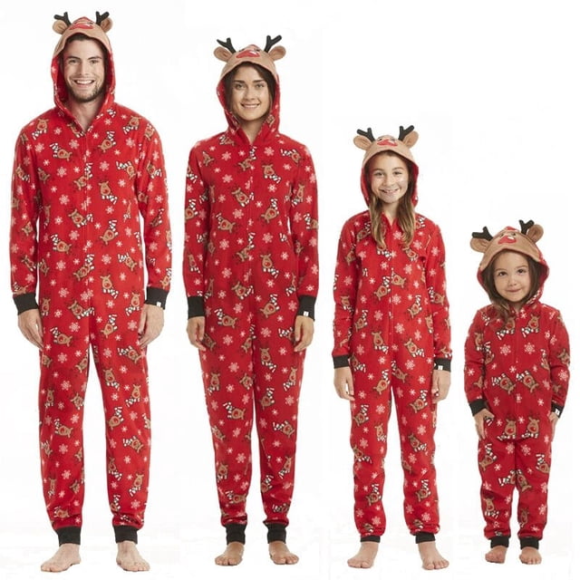 Pijamas navideños a juego para la familia, ropa de dormir roja con capucha para madre e hija, padre e hijo, 2023