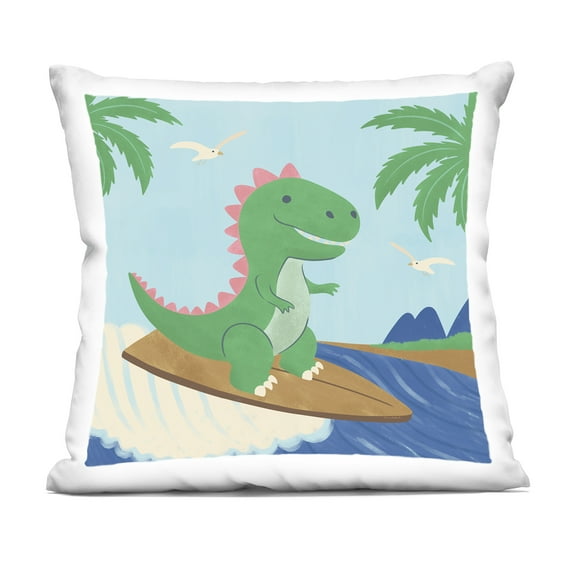 Stupell Industries Baby Surfing Dino 18" x 18" Animals Print Polyester Throw Pillow, Zip Closure 1 Count