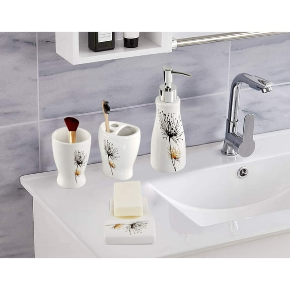 Heavenly Designs Watson Bathroom Accessories - Brown, Black and White Ceramic Bathroom Set