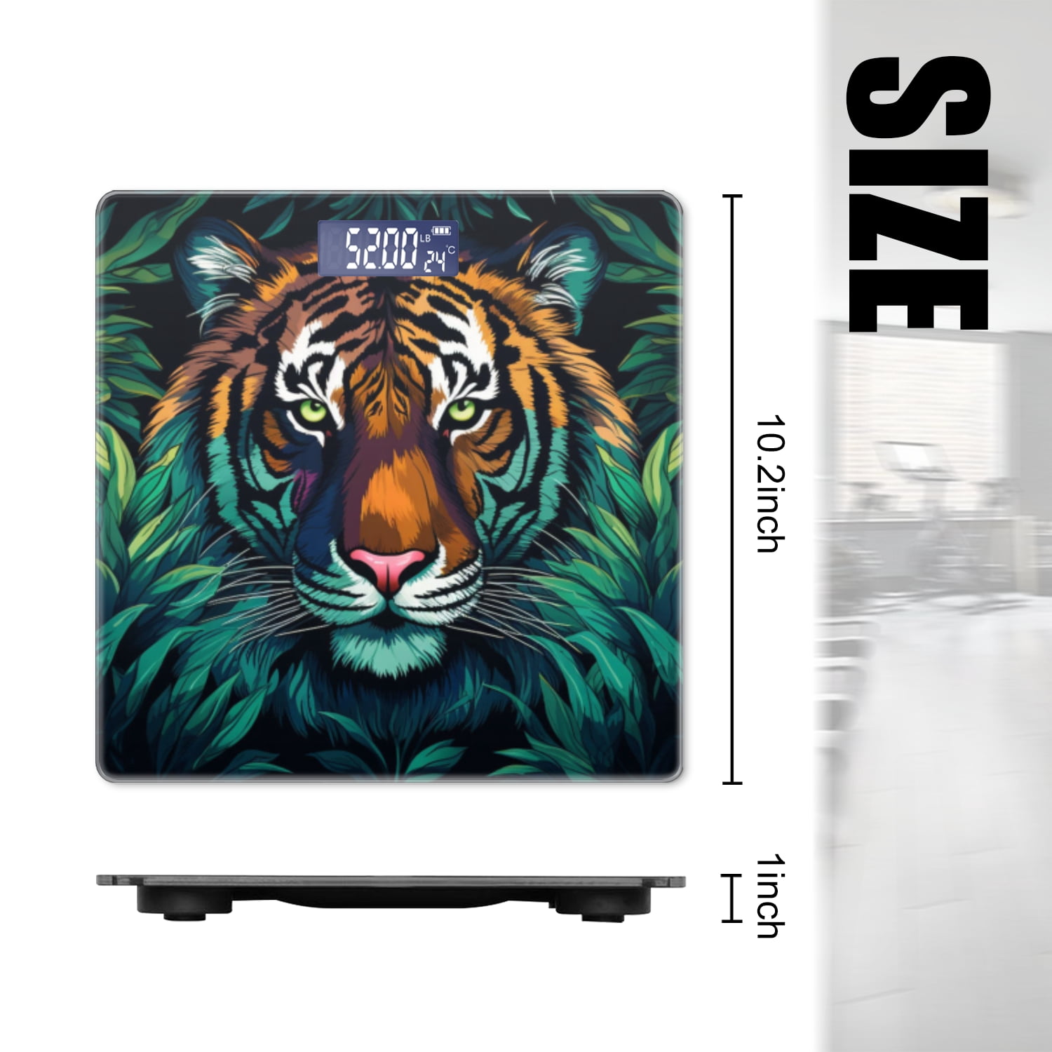 Bathroom Scale, Highly Accurate Digital Body Scale,Precisely Measures Weight up to 400 lbs-Elegant Tiger'S Face Emerging From The Jungle