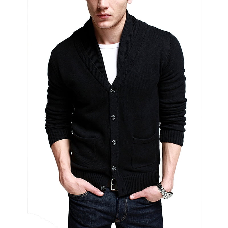 Matchstick Men's V-Neck Shawl Collar Button-up Cardigan Cotton Knitted ...