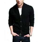 Matchstick Men's V-Neck Shawl Collar Button-up Cardigan Cotton Knitted Sweater with Pockets
