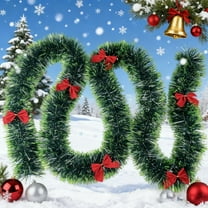 Christmas Decorations Green Tinsel Garland With Red Bow 6.56ft Metallic Twist Garland Shiny Hanging Christmas Ornaments for Christmas Tree Decorations Home Indoor Outdoor Party Supplies Decor