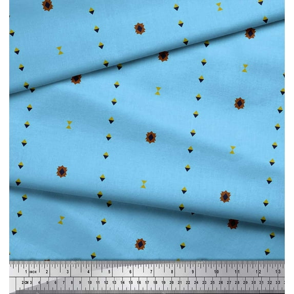 Soimoi Blue Crepe Silk Fabric Butidar Jamdani Print Sewing Fabric Yard 42 Inch Wide