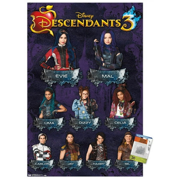 Disney Descendants 3 - Grid Wall Poster with Push Pins, 22.375" x 34"