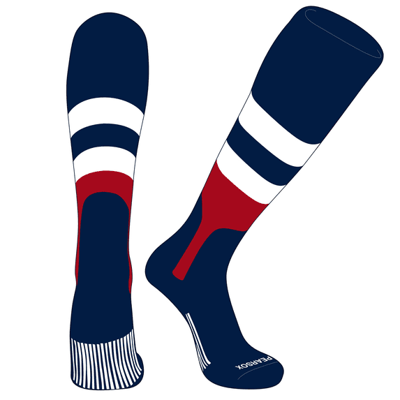 PEAR SOX OTC Baseball Softball Stirrup Socks (D, 7in) Navy, White, Red, Navy (XL)