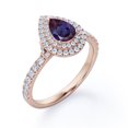 thumbnail image 4 of JeenMata Pave Design 1.5 Carat Pear Cut Lab Created Alexandrite and Moissanite Dual Halo Engagement Ring in 18K Rose Gold Plating over Silver, 4 of 6