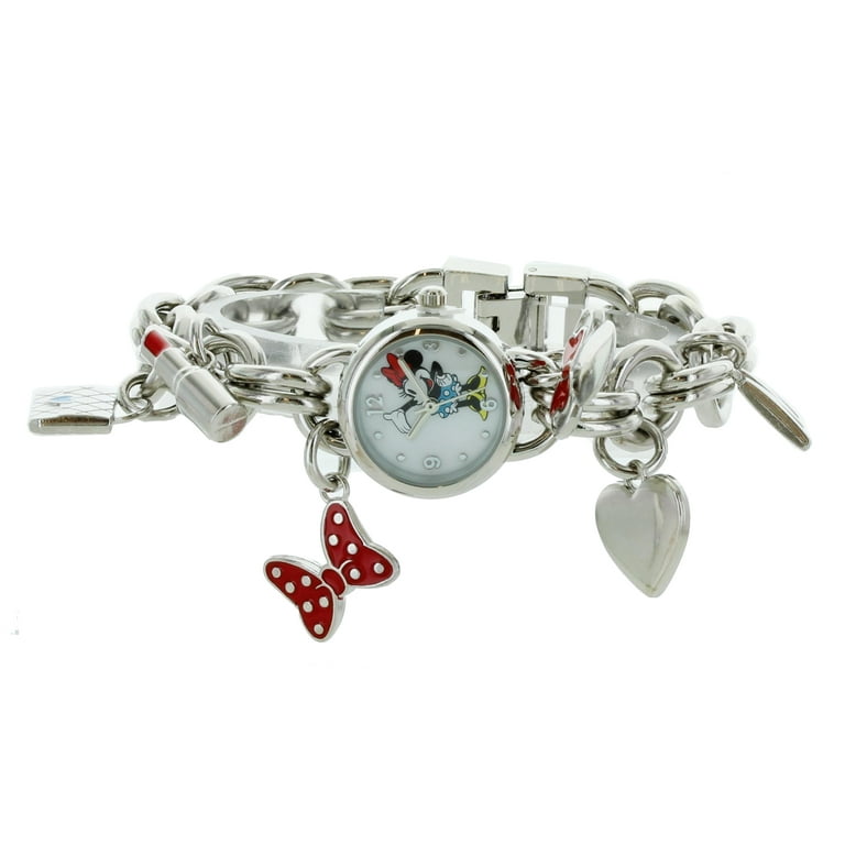 Disney Minnie Mouse Women Stainless Steel Charm Bracelet Watch