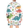 thumbnail image 2 of Wearable Oversized Blanket,White Dinosaurs Flowers Plants Pattern Wearable Blanket Hoodie for Adults,Cozy Hooded Blankets with Super Pockets,Super Warm Fuzzy Pullover for Women & Men, 2 of 6