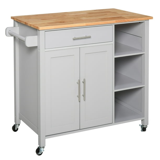 Wooden Rolling Kitchen Storage Island on 360° Swivel Wheels