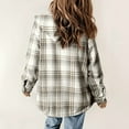 thumbnail image 3 of VIWORLD Women's Fleece Lined Plaid Flannel Shacket, Hooded Button-Down Coat with Flap Pockets for Fall Gray，2XL, 3 of 8