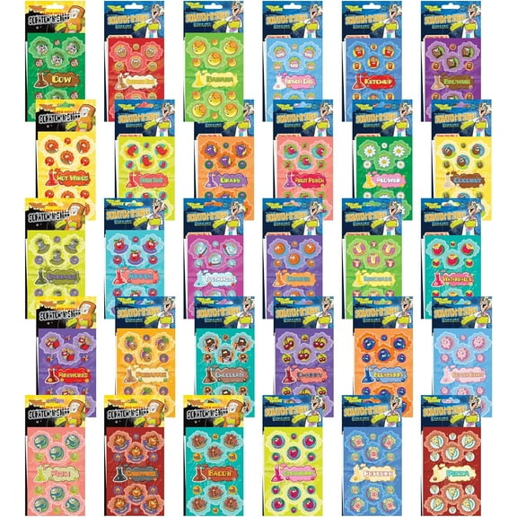 Dr. Stinky's Scratch N Sniff Stickers 30-Pack- Strawberry, Apple, Banana, Pizza, Garbage, Cherry, Birthday Cake, Chocolate, Cotton Candy, Campfire, Gummi Bear, Pineapple, Orange, Brownie,810 Stickers