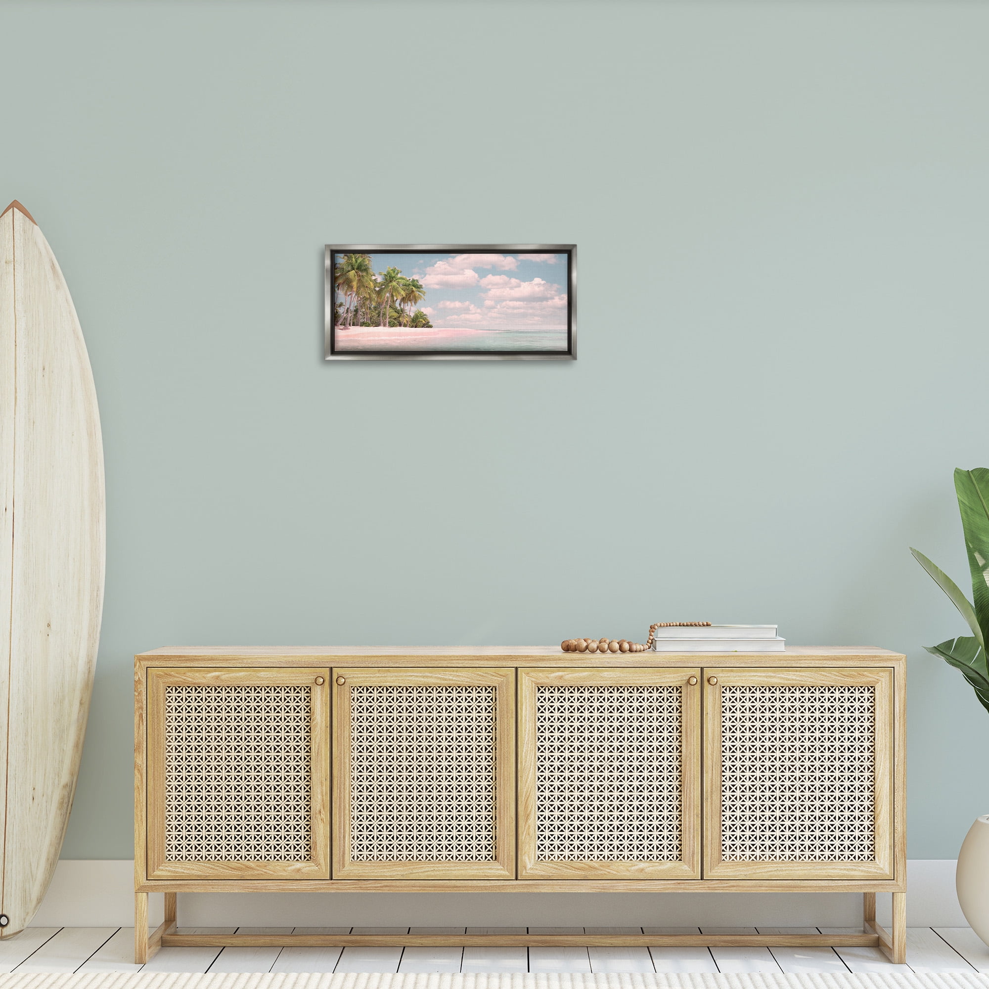 Stupell Industries Clear Water Tropical Beach Coast Nature Photography Gray Floater Framed Canvas Art Print Wall Art, 25 x 11
