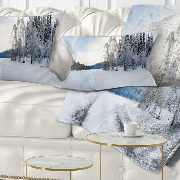 Designart Winter Field Landscape - Photography Throw Pillow - 12x20