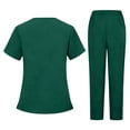 thumbnail image 4 of Minjewel Women's Short Sleeve V-Neck Two-Piece Scrub Set with Pockets, Comfortable Scrubs for Women Healthcare Workers, Hospital Duty & Caregiver Attire,Dark Green L, 4 of 5