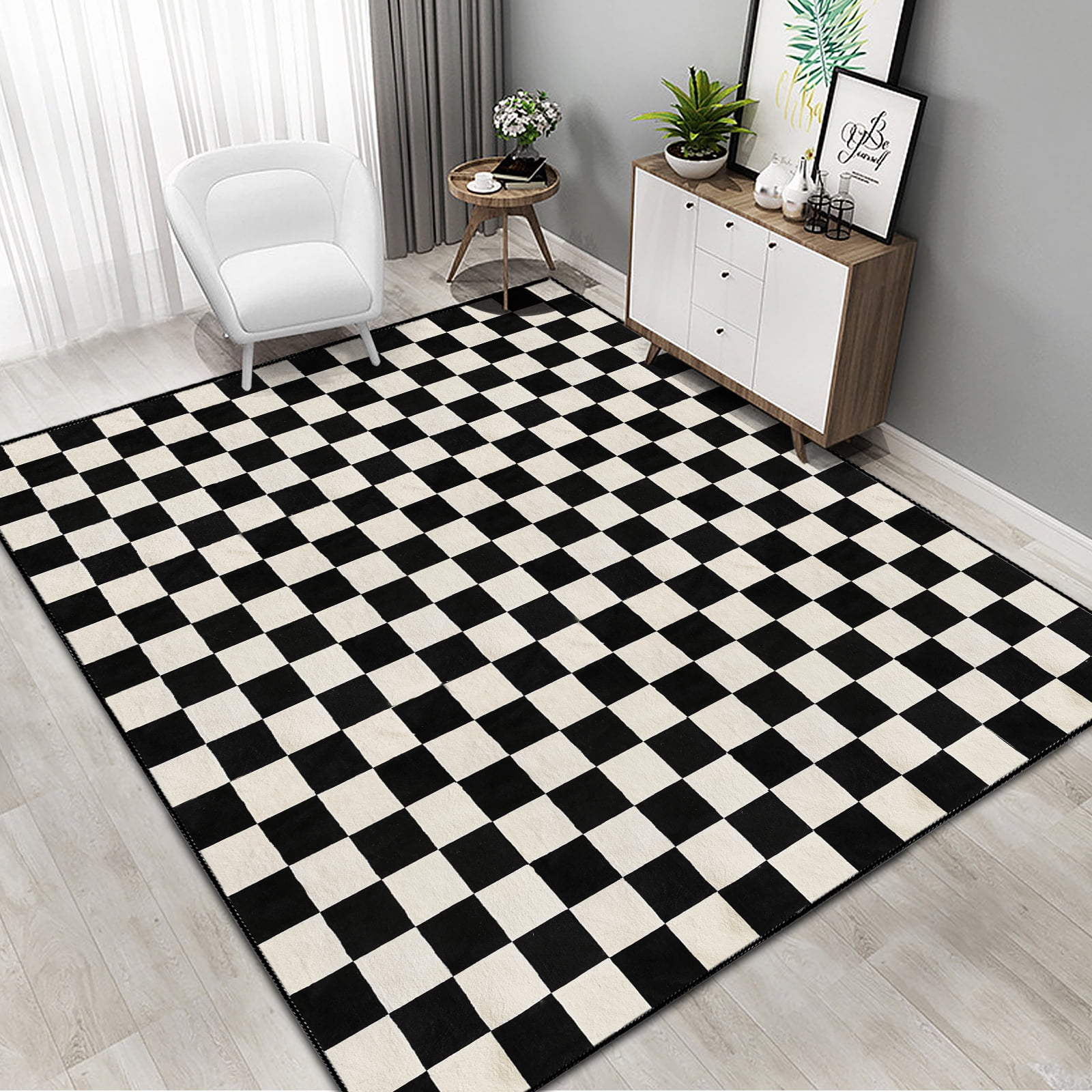 Artnice 5x7 Checkered Rug, Black and White Rugs for Living Room, Washable Area Rugs Non Slip Soft Carpets Floor Mats for Home Decor