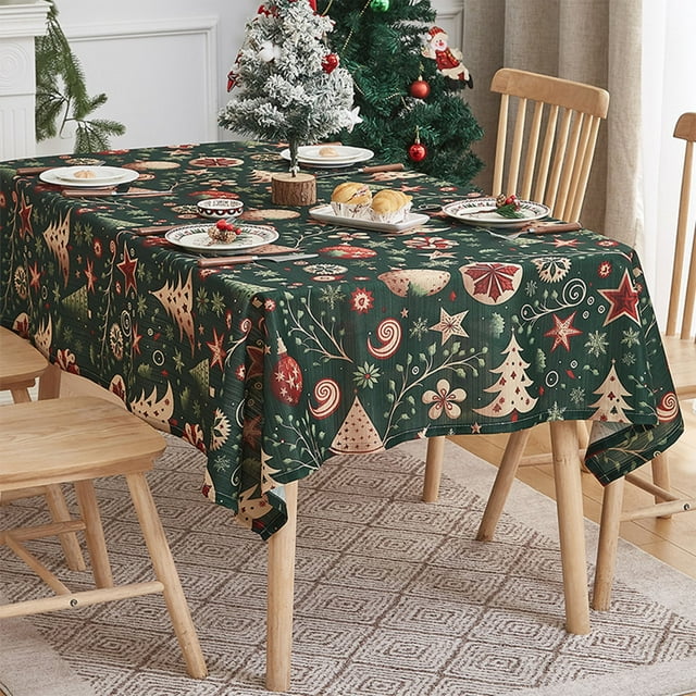 Mantel Decorativo Navideño | Mantel de Poliéster Estilo Vintage Invernal para Cocina, Picnic o Fiesta | Verde | 140 X 100 Cm | 224 G | Smj250922004Gn