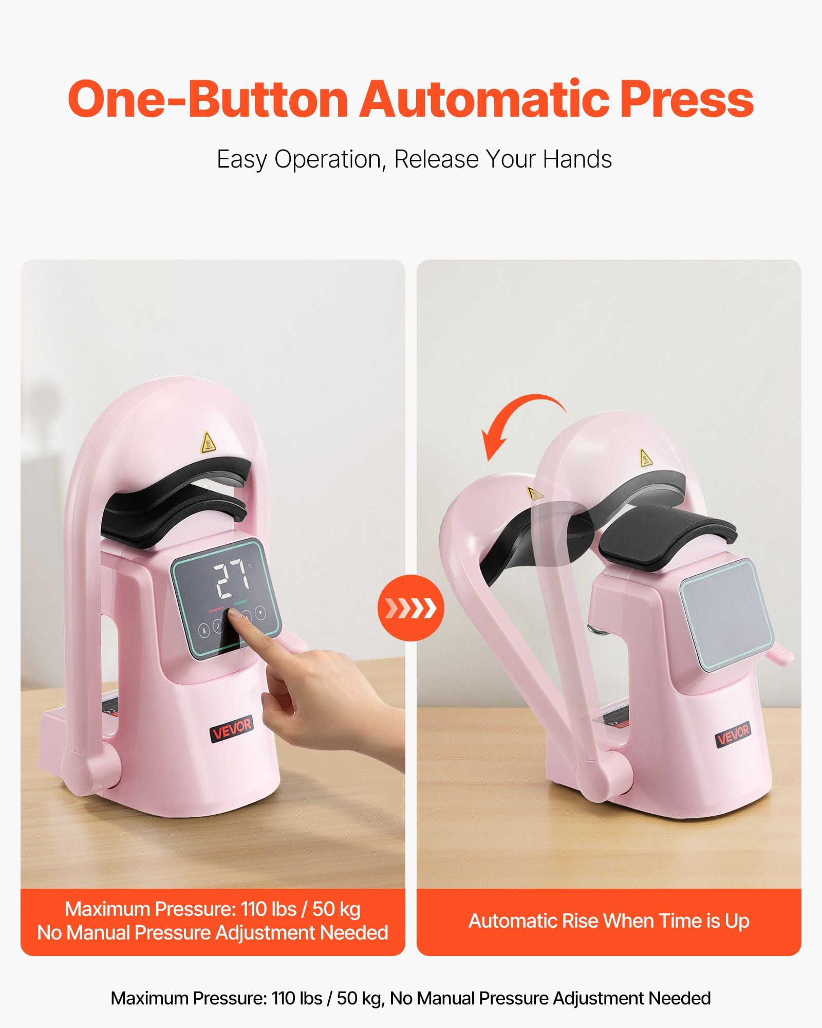 Auto Hat Heat Press Machine with 2 Interchangeable Platens Touchscreen Pink, One-Touch Automatic Press, Adjustable Temp and Time, Safety Auto-Off, Compact Portable Design for DIY and Small Business