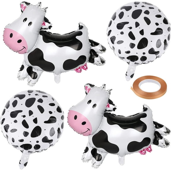 Cow Balloons Set Farm Animal Theme Party Decorations, 4 pcs Balloons