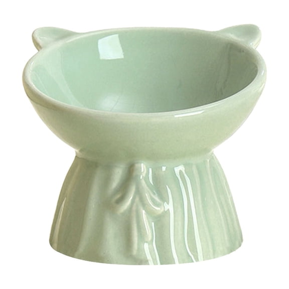 Liujiale Elevated Cat Food Bowl, Ceramic Raised and Tilted Water Bowl, Anti Vomiting and Protect Pets Spines Dishes for Fat Faced Cat, Indoor Cats, Kitten, Small Dog Green