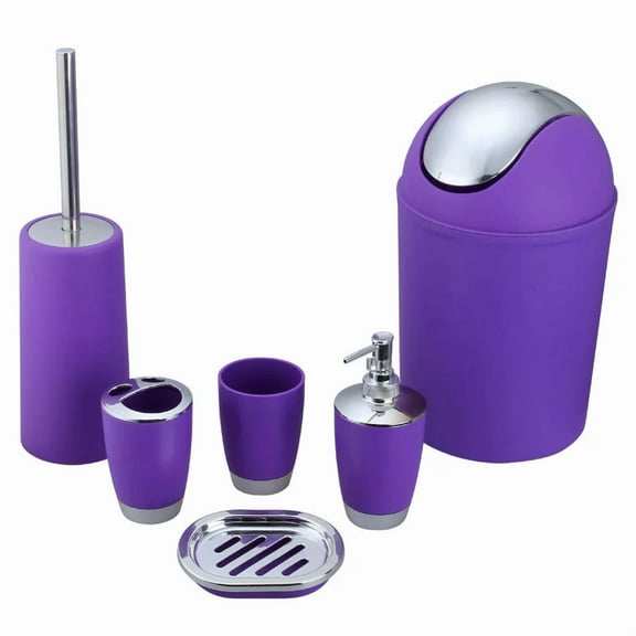 Firefly Hope Practical Bathroom Accessories Set: Organize Your Bathroom with Ease,6 Pcs Plastic Gift Set -Purple